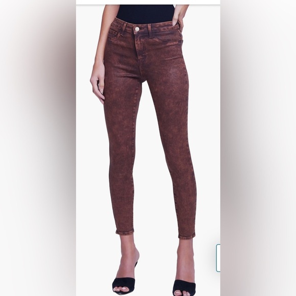 Luxury L’AGENCE boho preppy core Margot Skinny High Rise Cocoa Coated Jean Sz 26 - Picture 1 of 9
